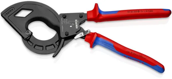 Knipex-kaapelileikkuri (räikkäperiaate, 3-vaihteinen) musta atramentoitu, monikomponenttikahvoilla 320 mm