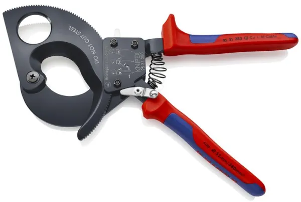 Knipex kaapelileikkuri (räikkäperiaate) mustaksi maalattu, monikomponenttikahvalla 280 mm