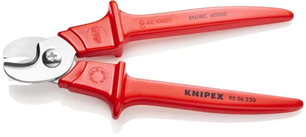 Knipex kaapelileikkuri, ruiskupuristettu muovikahva, eristetty, VDE-testattu, 230 mm