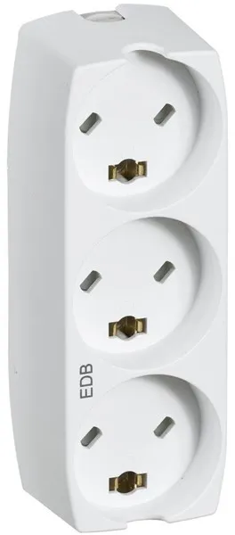 LK jatkojohto, jossa on 3 suorakulmaista pistoketta, EDB 2-napainen maadoituksella, valkoinen